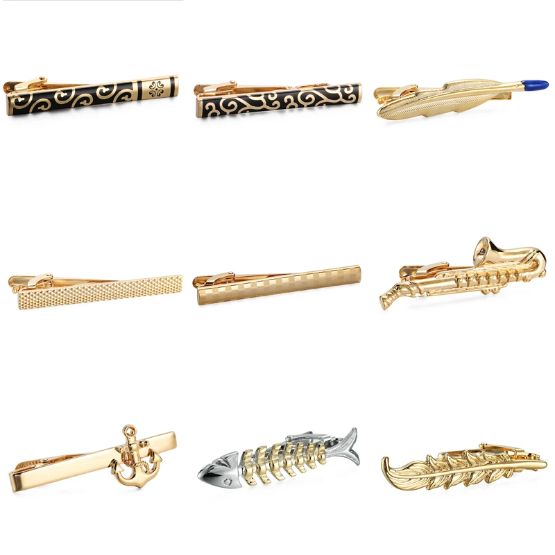 

High quality tie clip 18 styles hexagon design brand men's wedding gold and Silver Tie Clip Jewelry suit tie accessories