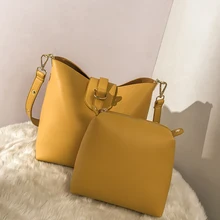 Женские Сумки из искусственной кожи, комбинированная сумка из двух частей, Женская Повседневная сумка на плечо, черная, желтая сумка-мешок, женские сумки