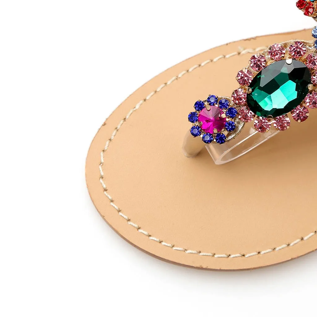 Bohemia Rhinestones Chains woman Sandal New arrival Flat Crystal Flip Flops women' s sandals with jewels chaussures femme|Боссоножки и