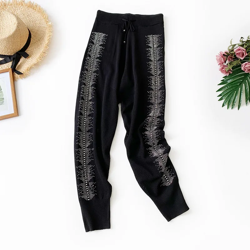 

Wasteheart Summer Women Fashion Black Long Slim Pants Harem Pants High Waist Ankle Length Female Sexy Pants Sweatpant Hollow Out