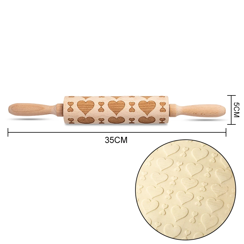 Стиль тиснение скалка для выпечки печенья лапши печенье, фондан, пирог тесто с гравировкой ролик дерево подарки 15 цветов - Цвет: heart S