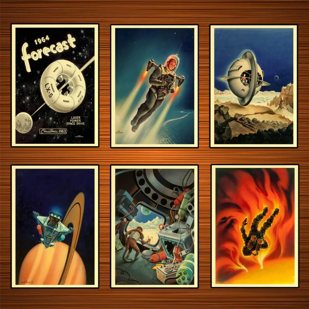 Vintage 1950s Science Fiction Magazine Covers Poster Kraft Posters Classic Canvas Paintings Wall Stickers Home Decor Gift | Дом и сад