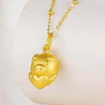 

New Arrival 24K Yellow Gold Pendant Chinese Zodiac Cute Heart Pig Necklace Pendant
