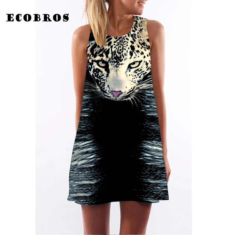 

ECOBROS 2019 New Woman Summer Dress casual sleeveless Loose animal leopard print mini dresses plus size woman clothing dress