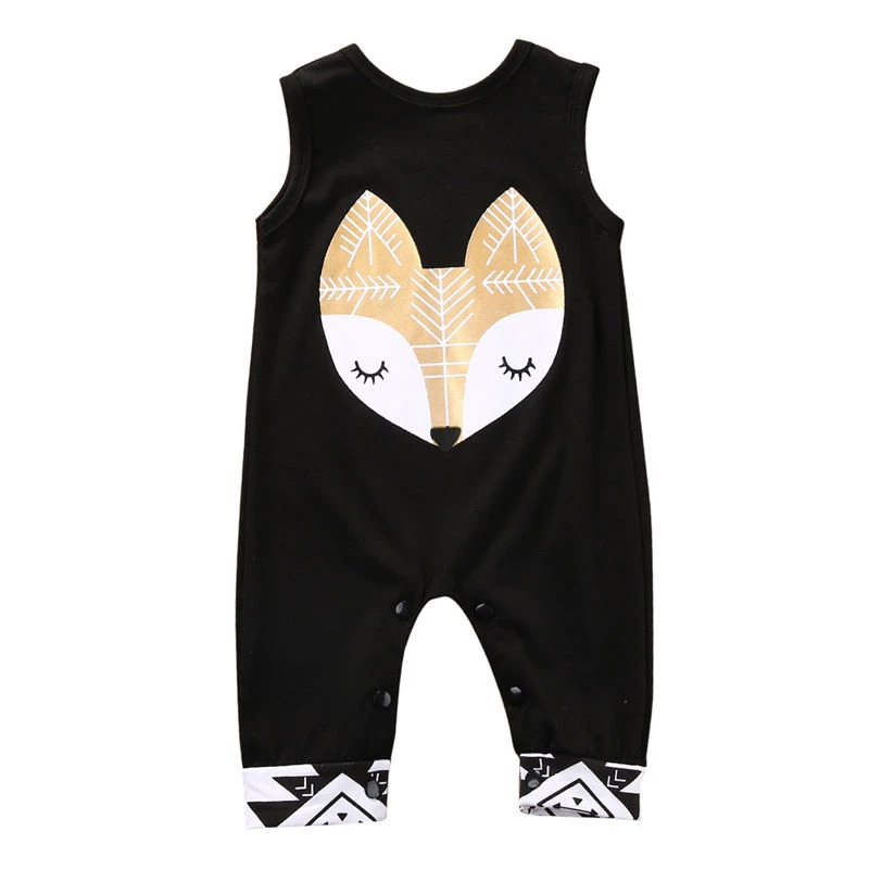 

Emmababy Newborn Toddler Baby Boys Girls cotton summer Rompers Jumpsuit Outfits Black fox camp print romper