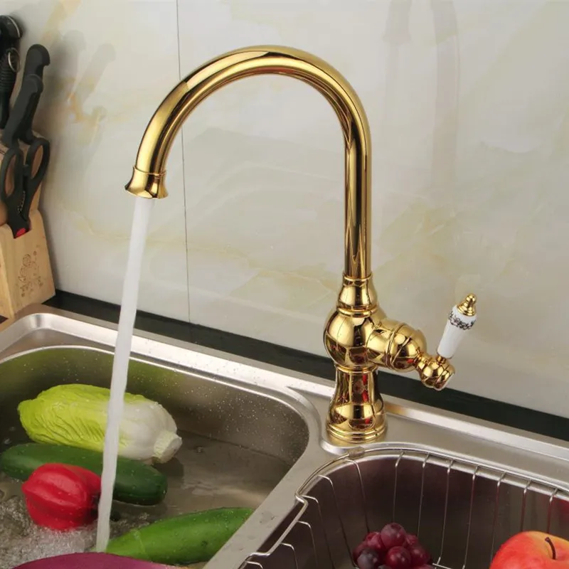 Free shipping ceramic handle gold mixer tap for bathroom golden basin