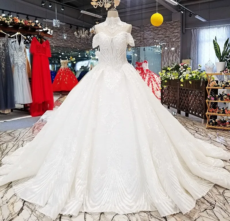 Ожерелье с открытыми плечами Vestido De Noiva 2018 свадебное платье мусульманское бальное платье Кружева Турции Дубай арабское свадебное платье