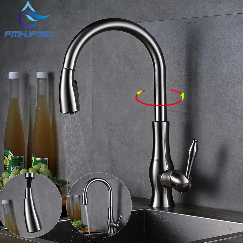 

Kitchen FaucetsNickle Brushed Single Handle Pull Out Kitchen Tap Single Hole Handle 360 Rotate Mixer Tap