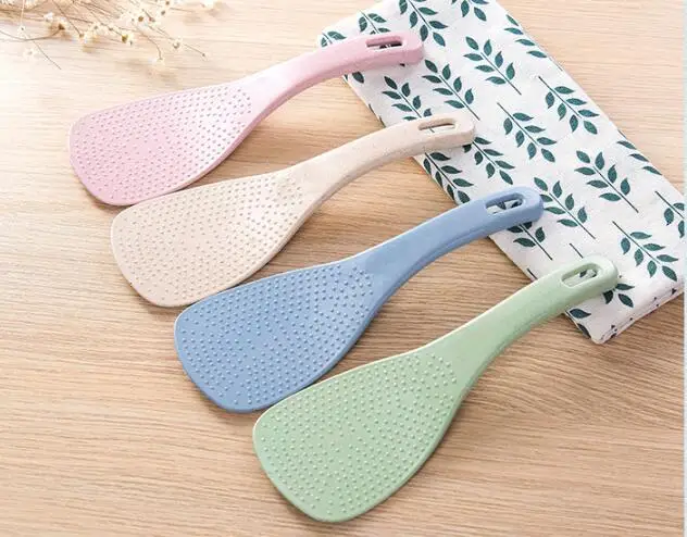 

1PC Lovely Kitchen Ladle Non Stick Rice Paddle Meal Spoon Wheat Straw PP Household Plastic Non-Stick Rice Spoon NX 026