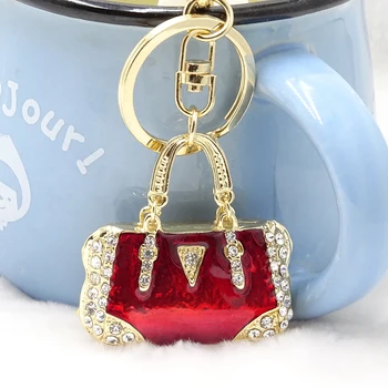 

Fashion Keychain Tote Model Keychain Red Transparent Paint Craft Rhinestone Key chain Three-dimensional Cutout Lady Bag Pendant