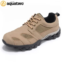 AQUA TWO Outdoor Men Sports Hiking Shoes Genuine Leather Camping Sneakers Athletic Trekkin Breathable Shoes Big Size 39-48