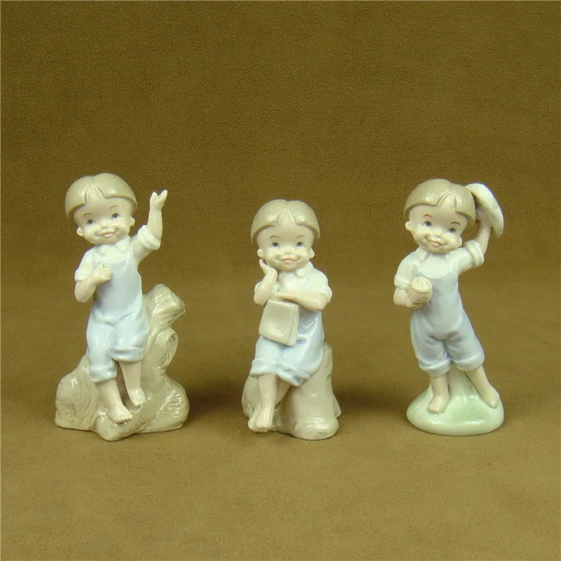 

Reminiscent Porcelain Village School Boy Figurine Ceramic Child Miniature Home Ornament Decor Craft Surprise Gift for Father