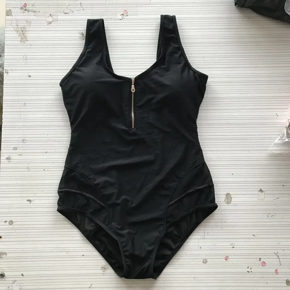 Размера плюс купальник черный цельный купальный костюм с пуш-ап очень большой монокини для женщин сетка молния цельный пляжный костюм 4XL