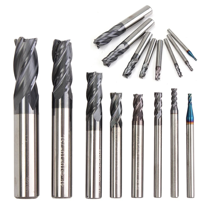 8pcs 4 Flutes Carbide End Mill Set Mayitr Tungsten Steel HRC50 Hardness CNC Milling Cutter Tool 2/3/4/ 5/ 6/8/10/2mm Dia.
