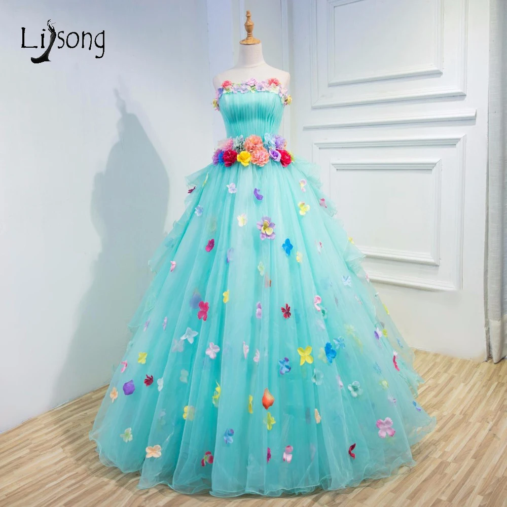 Sweet Candy Color Sky Blue Puffy Tulle Wedding Dresses 2017 Romantic 3D