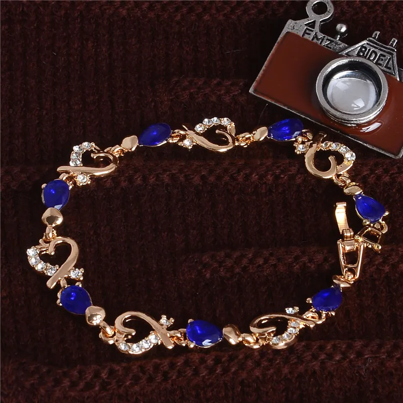Бренд Topkeeping, женские модные ювелирные изделия, позолоченные циркониевые браслеты, элегантные роскошные стразы, браслет - Окраска металла: dark Blue