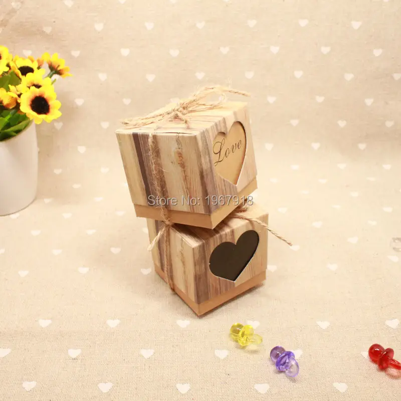 Nature Kraft Paper Candy Box Love Weddding Favor Boxes Rustic Lace Print Gift Box Wedding Decoration Mariage Vintage (4)