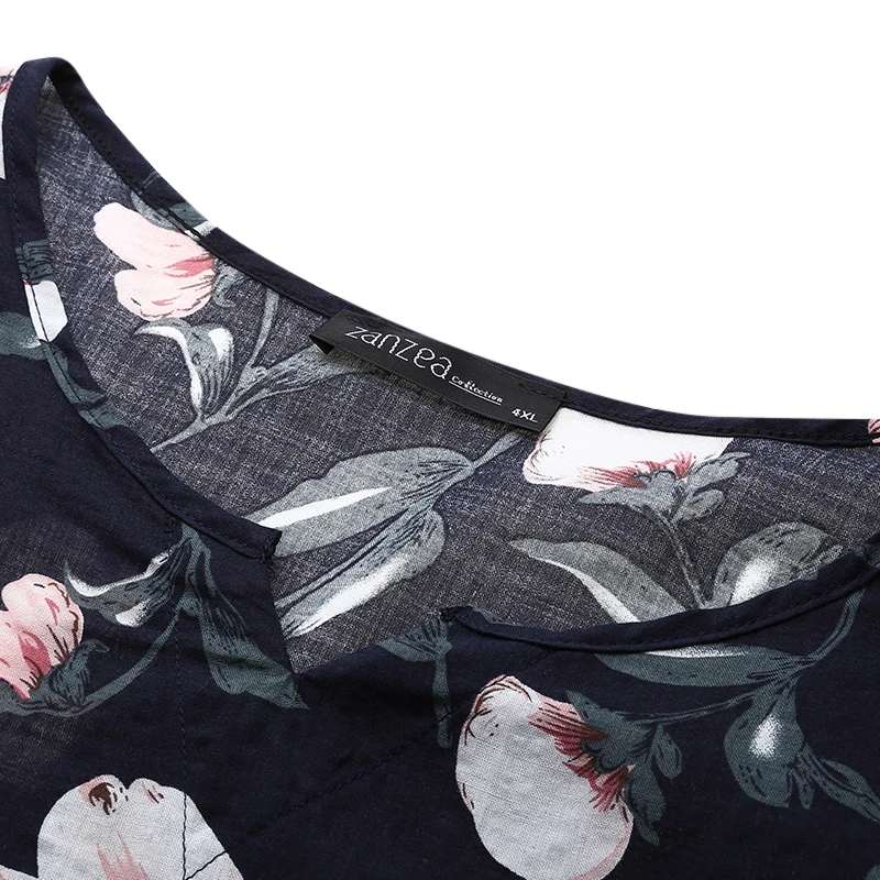 2019 New Summer Women Cotton Linen Top Blouse Soft Floral Print Loose Shirt Femme Casual O neck Plus Size Shirts Casual S-4XL