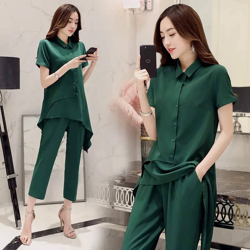 

New temperament lapel short-sleeved simple trend solid color was thin in the long suit