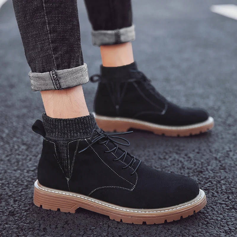 Brand Winter Men Snow Boots Fashion Plush Man Ankle Boots Suede Leather Military Boots Warm Fur Sock Boots Snow Male Shoes