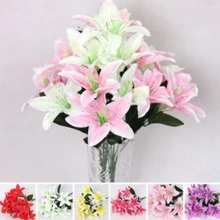 Лучший DIY искусственный Lillies 10 головок Цветок спрей букет Лилия декоративная ваза ремесла для дома Свадебные Декоративные Горячие