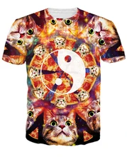 Yin Yang Pizza Cat T-Shirt Women Men 3D Galaxy Space T Shirt Kitten Tops Tees Fashion Clothing Casual shirts Oversized 5XL