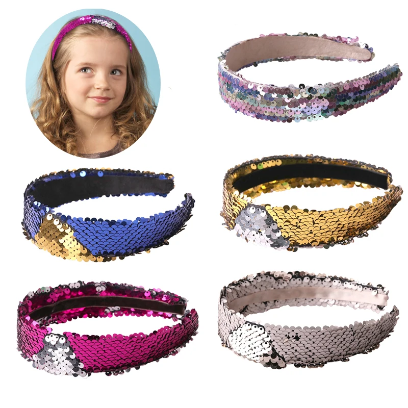 1PC Wide Reversible Sequins Headbands Women Girls Double Side Sequin