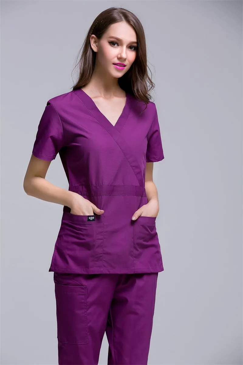 Новая мода Slim Fit доктора Медсестры скраб наборы рабочая одежда для больниц униформы регулируемые медицинские топы и брюки комбинезоны лабораторные халаты