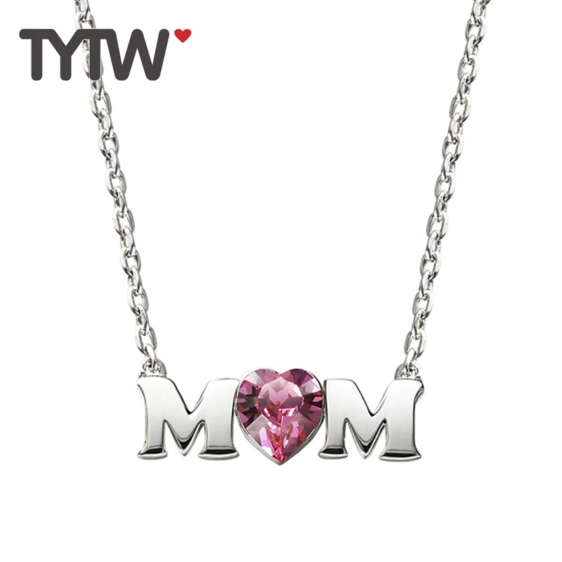 

TYTW Fashion Trend Crystals From Austrian S925 Sterling Silver Mother's Mom Women Pendant necklace Pink Jewelry Gift