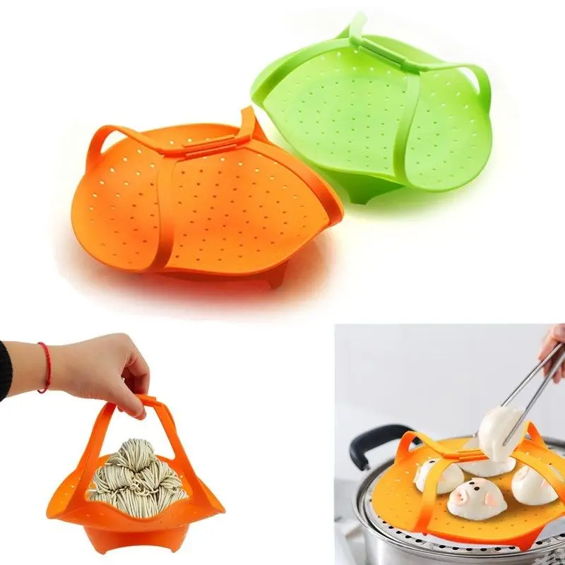 JX-LCLYL Silicone Steamer Instant Pot Basket Strainer W/Long Handle For Safe Removal