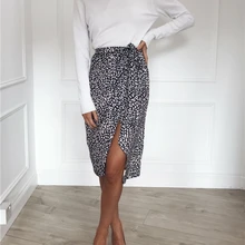Для женщин Высокая Талия Миди-юбки Leopard Летняя Пляжная одежда Повседневное животных печати Обёрточная бумага юбка пикантные вечерние Клубные Винтаж женская одежда