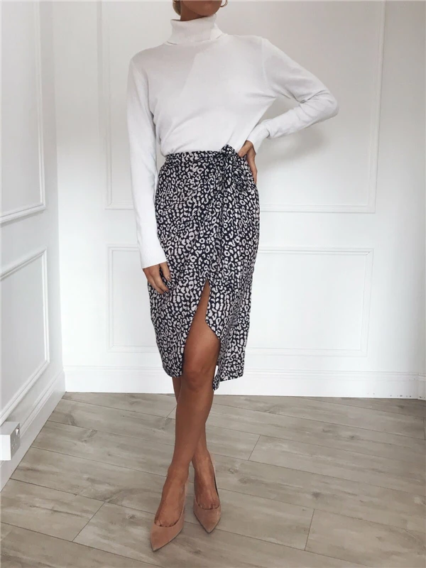 

Women High Waist Midi Skirts Leopard Summer Beachwear Casual 2019 Animal Print Wrap Skirt Sexy Party Club Vintage Ladies Clothes