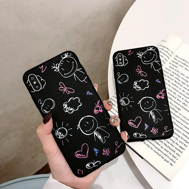 

For Huawei Nova 3E Case Fashion Cute Cartoon Graffiti Solid Color Silicone Back Cover For Huawei Nova 3E Frosted Matte Soft Case
