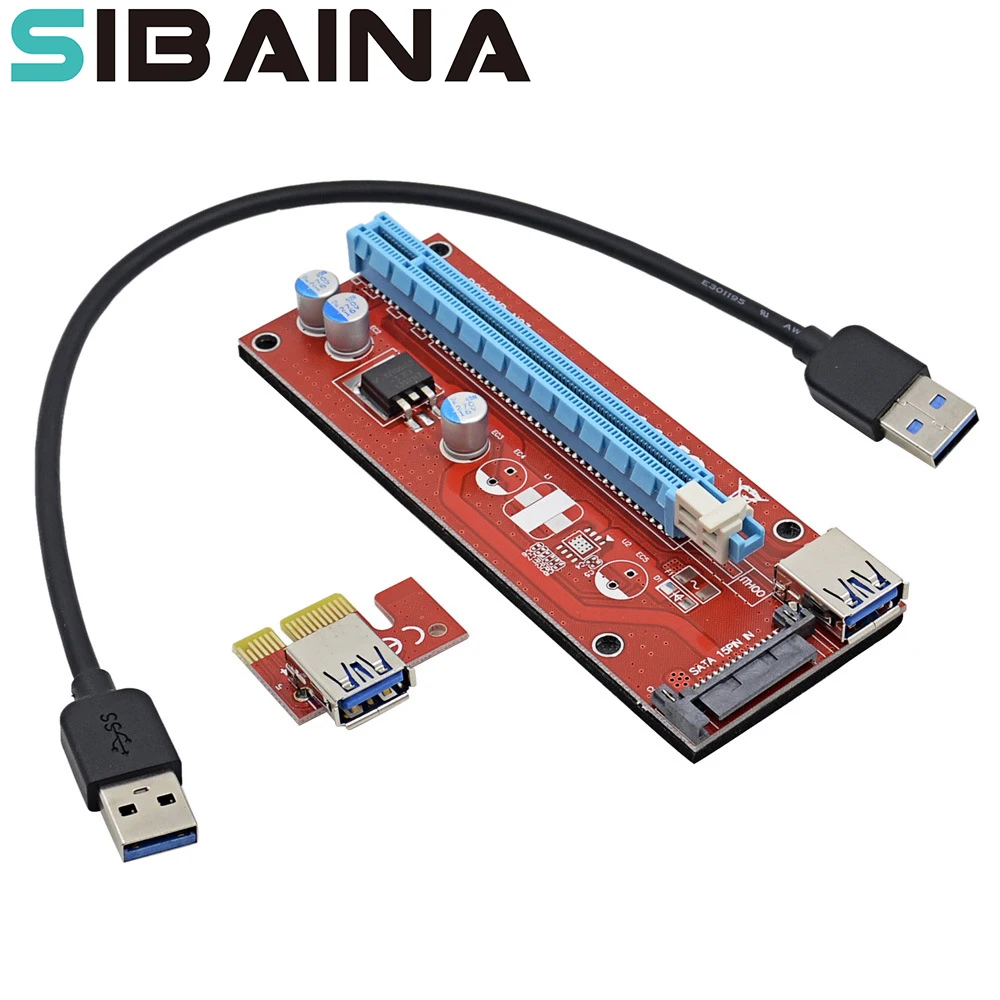 

SIBAINA 60 PCI-E 1X to 16X Riser Card Extender PCI Express Adapter + USB 3.0 Cable / 15Pin SATA Power Supply