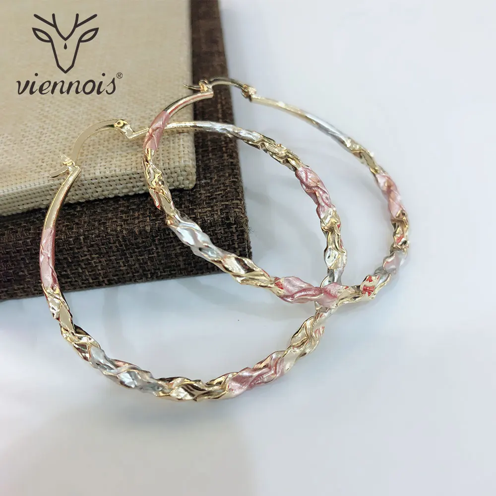 

Viennois Fashion Large Twisted Circle Round Hoop Earrings for Woman Round Rose Gold Mix Color Earrings Jewelry