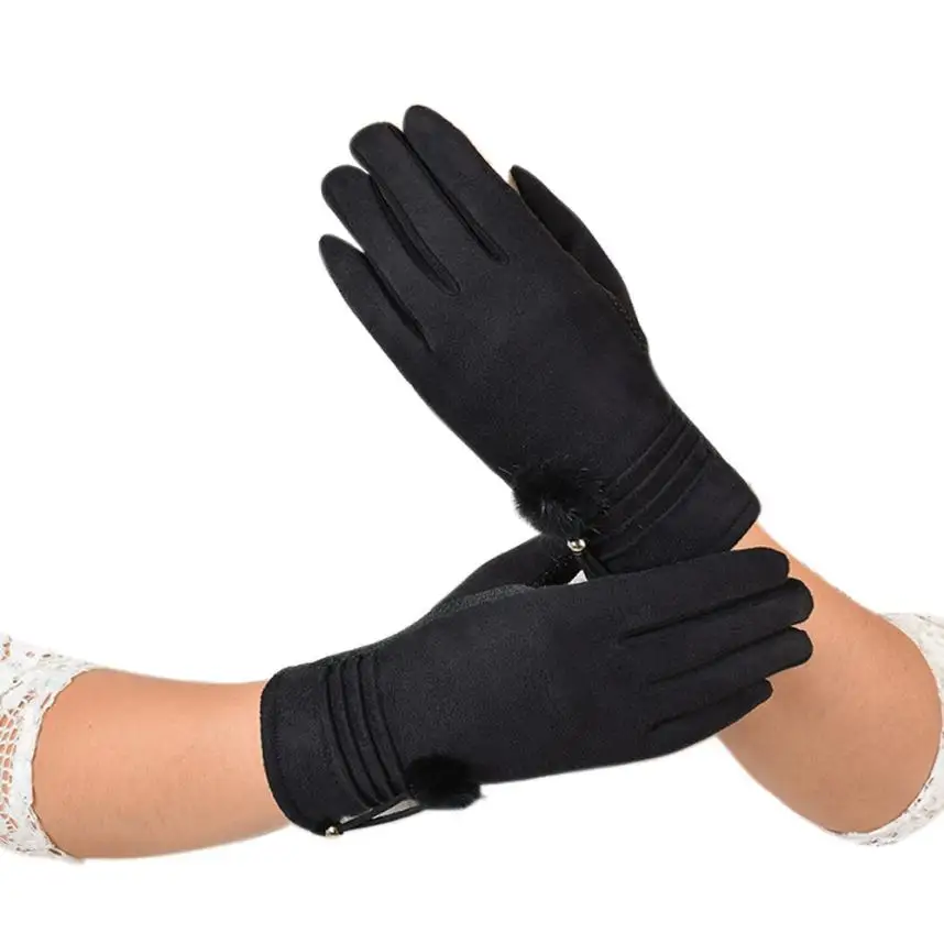 Новые популярные Зимние перчатки Для женщин полная палец водительские Прихватки для мангала Обувь для девочек мягкие наручные pom толстые