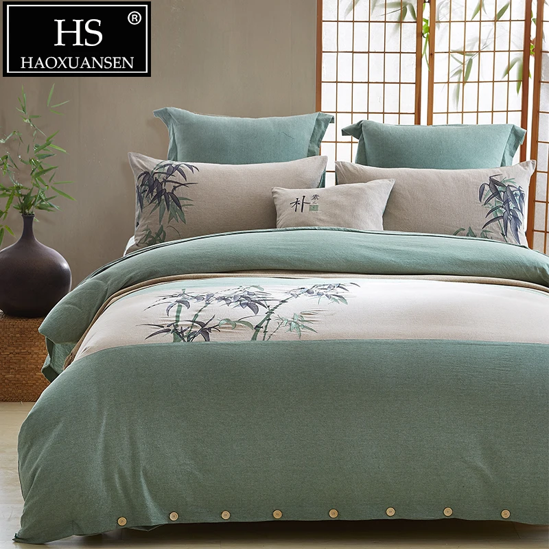 

HS Embroidered 100% Cotton Chinese Style 4pcs Bedding Sets Bed Linen King Queen Size Bed Sheets Duvet Cover Set Pillowcases