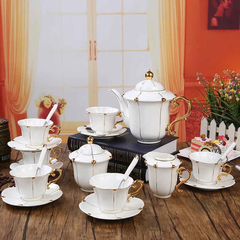 European style Fine Hand painted Gold Ceramic Coffee Set of 15 Pcs Set