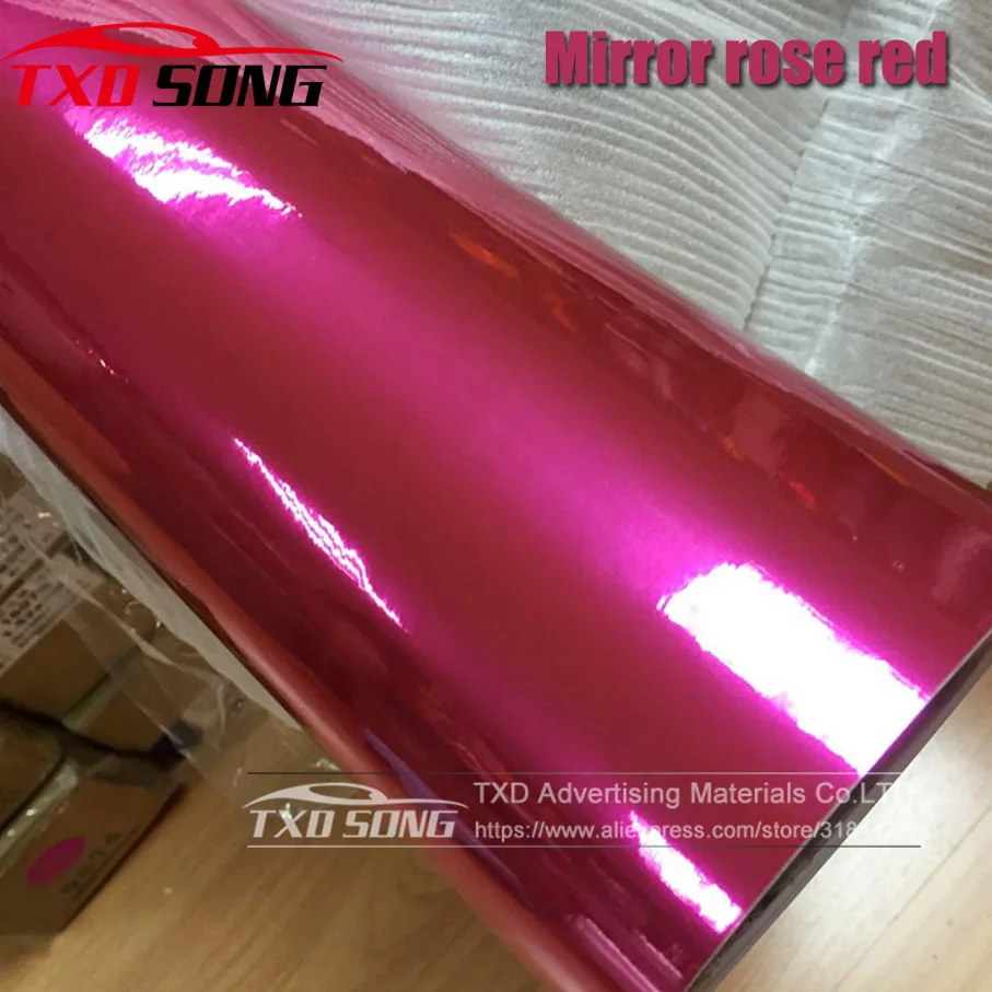 

50CM*1M/2M/3M/4M/5M Roll Car styling High stretchable Mirror Rose Red Chrome Mirror Vinyl Wrap Sheet Roll Film Car Sticker