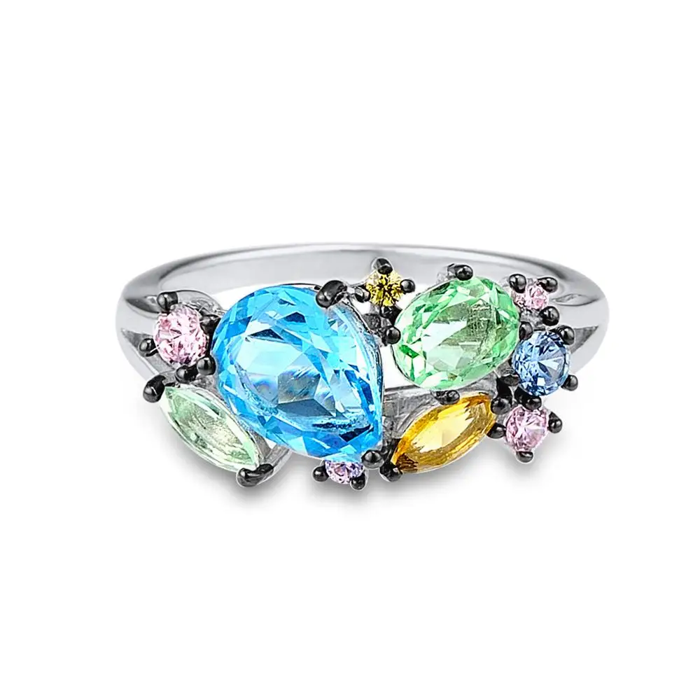 SANTUZZA серебряное кольцо для женщин 925 пробы Серебряное блестящее многоцветное ювелирное изделие с драгоценными камнями для женщин элегантные вечерние ювелирные изделия