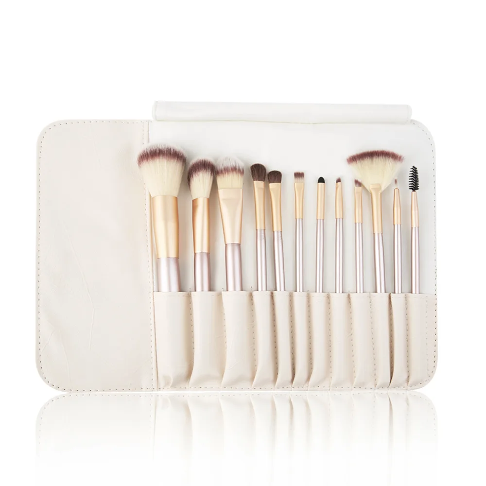 Make Up 12pcs/kits Classic Beige Wood Handle Cosmetic Professional  Makeup Brushes Set Kit For Face Make Up Beauty