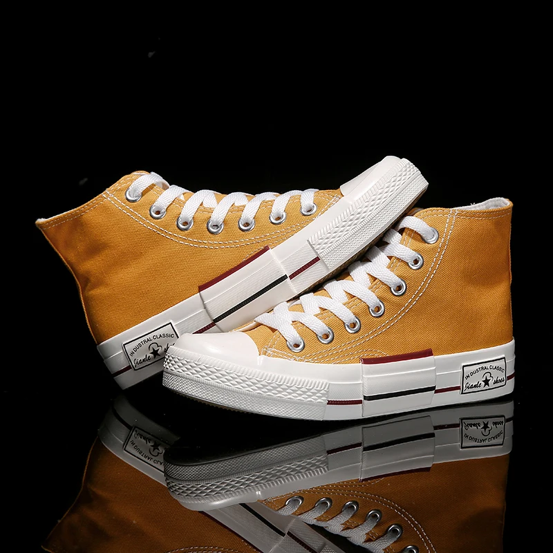 

new High-top canvas shoes womens casual shoes breathable sneakers women vulcanized shoes yellow comfortable high-top flat shoes