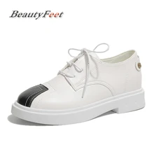 Туфли-оксфорды на плоской подошве в британском стиле; женские кожаные оксфорды на низком каблуке; Повседневная обувь; женская обувь на шнуровке; обувь в стиле ретро с перфорацией типа «броги»; BeautyFeet