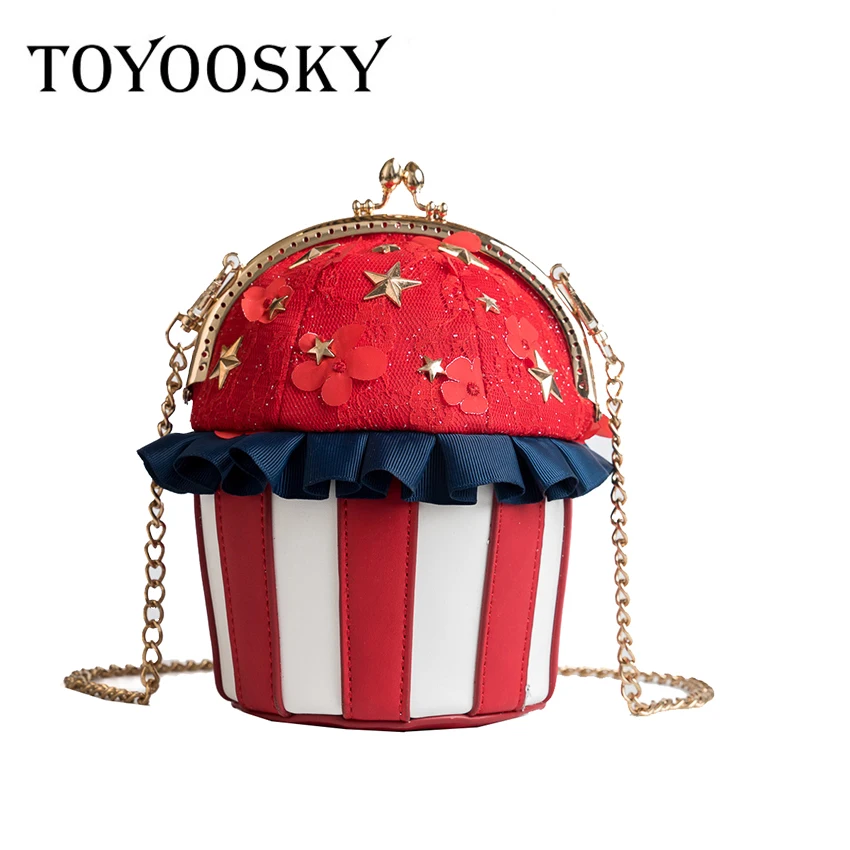 

TOYOOSKY 2018 Women Shoulder Bag Cupcake Cake Shape Female Frame Cute Panelled PU Leather Messenger Bag Clutch Handbag for Girls