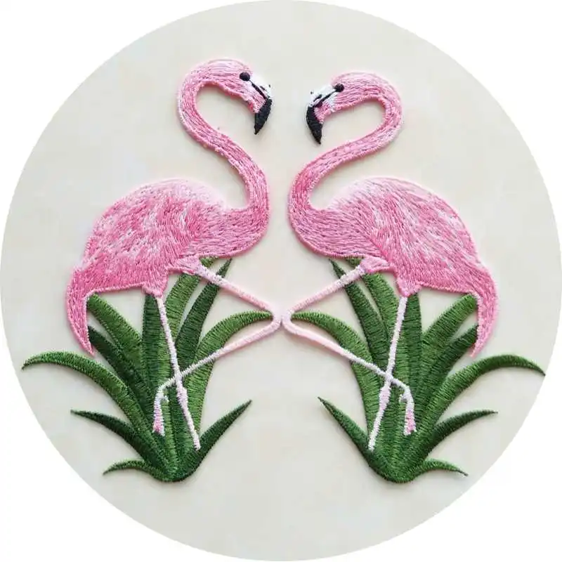 1 Pasang Pink Flamingo Aplikasi Bordir Menjahit Lucu Burung Patch