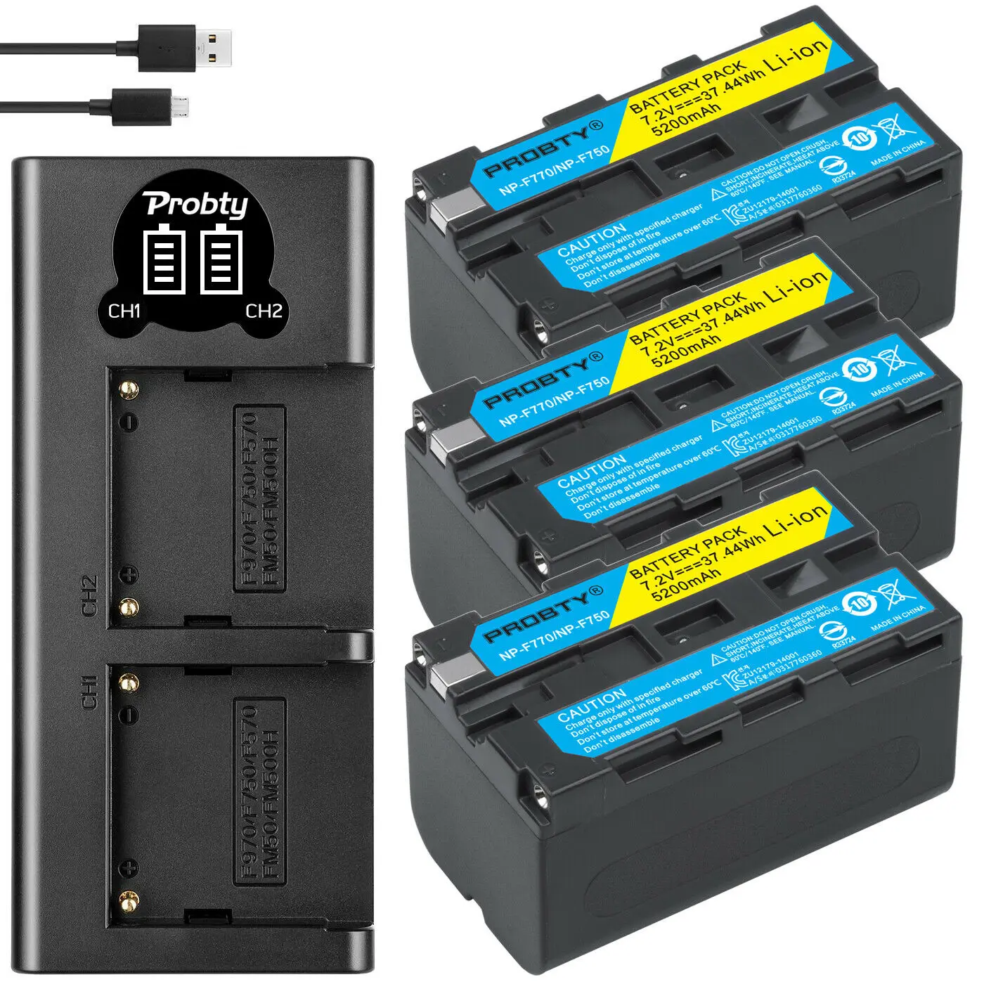 

5200mAh NP-F770 NP-F750 NP F770 np f750 NPF770 750 Batteries + LED USB Charger for Sony NP-F550 NP-F770 NP-F750 F960 F970