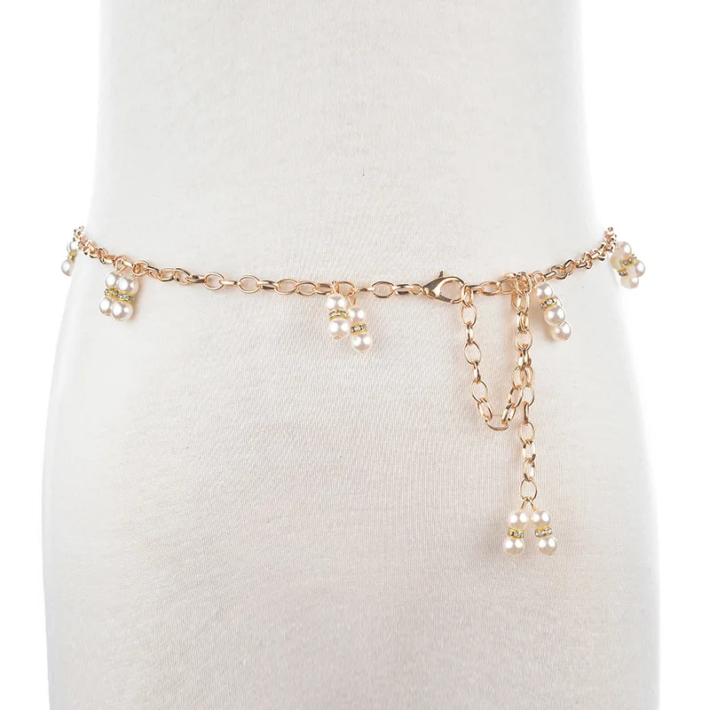 YAMEZI pearl pendant metal Waist Chain thin dress belt Apparel & Accessories For Women CM054
