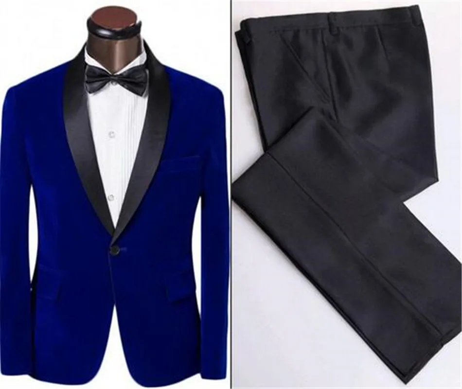 

Royal Blue Velvet 2 Pcs(Jacket+Pants) Men Wedding Suits Groomsmen Peak Lapel Groom Tuxedos Mens Tuxedo Wedding Prom Suits