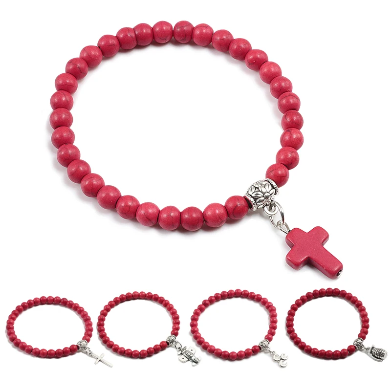 12Style Animal Pendant Women Men Bracelet Owl Cross Angel Key Guitar Moon Aircraft Bomb Bangle Luck natural Red Turquoises Stone|Strand Bracelets| - AliExpress