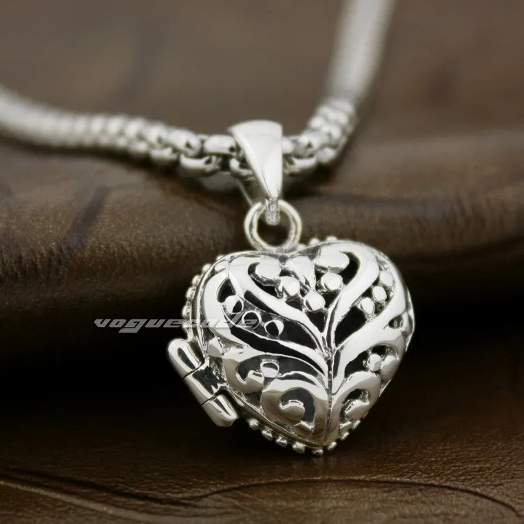 

925 Sterling Silver Filled Hollow Flower Openable Heart Beautiful Pendant 8X010(Necklace 24inch)
